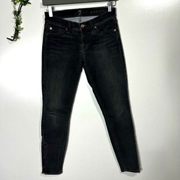7 For All Mankind Black Gray Skinny Jeans Ankle Zippers - Picture 1 of 10